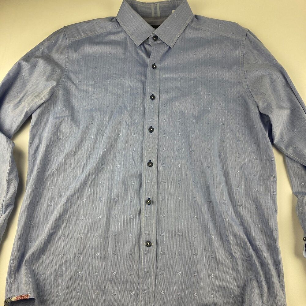 Robert Graham Modern Americana Shirt Mens L Blue Herringbone Paisley Tailored Fi